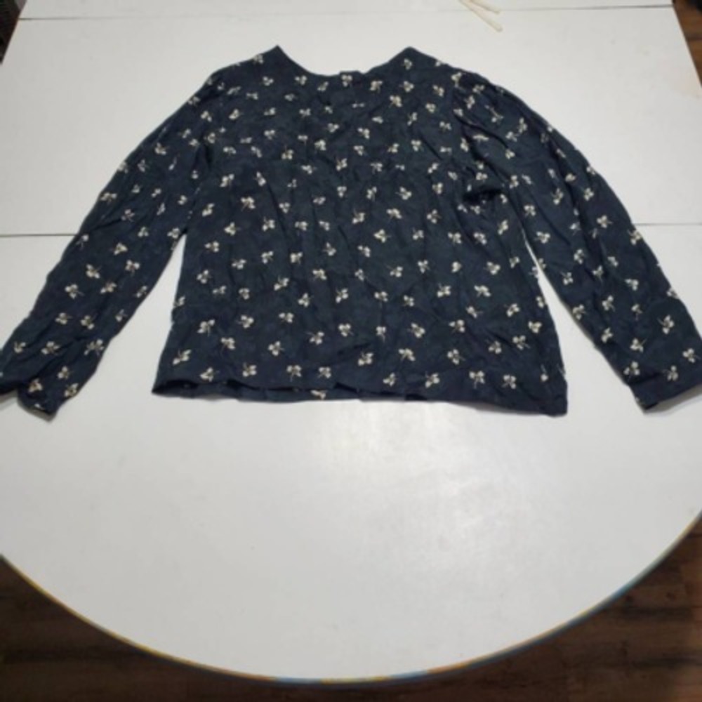 Van Tisse Womens Blouse Black Floral Long Sleeve Scoop Neck Back Keyhole 12